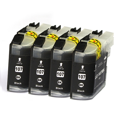 Gotoners™ Brother New Compatible LC105/107BK XXL Black Inkjet Cartridge, Extra Yield, 4 Pack