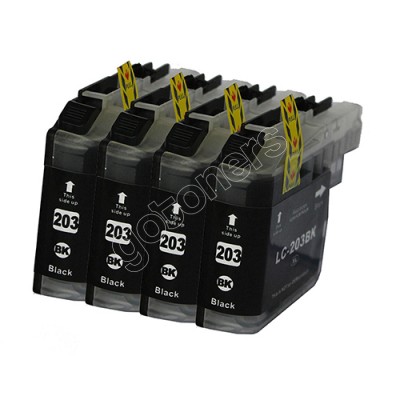 Gotoners™ Brother New Compatible LC203BK Black Inkjet Cartridge, Standard Yield, 4 Pack
