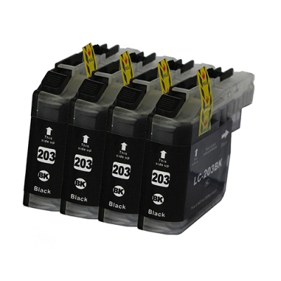 Gotoners™ Brother New Compatible LC203BK Black Inkjet Cartridge, Standard Yield, 4 Pack