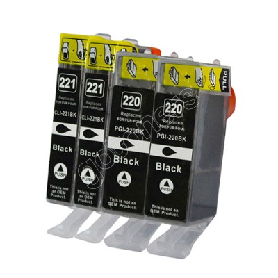 Gotoners™ Canon New Compatible PG-220BK+CLI-221BK Black Inkjet Cartridge, Standard Yield, 4 Pack