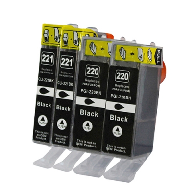 Gotoners™ Canon New Compatible PG-220BK+CLI-221BK Black Inkjet Cartridge, Standard Yield, 4 Pack