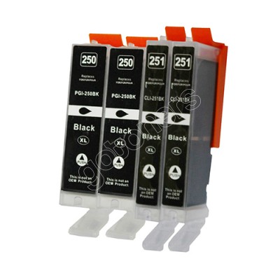 Gotoners™ Canon New Compatible PGI-250BK+CLI-251BK XL Black Inkjet Cartridge, High Yield, 4 Pack