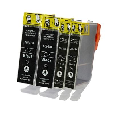 Gotoners™ Canon New Compatible PGI-5BK+CLI-8BK Black Inkjet Cartridge, Standard Yield, 4 Pack