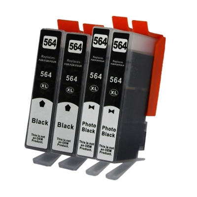 Gotoners™ HP New Compatible 564XL BK (CB321W/CB684W)+564XL PBK (CB322W) Black Inkjet Cartridge, High Yield, 4 Pack